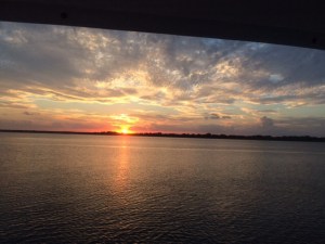 At Sunset the peace and quiet descend and the Dolphins are so close you can, not only heard them blow, but you can here them inhale. Magical feeling our mutual need to breathe...