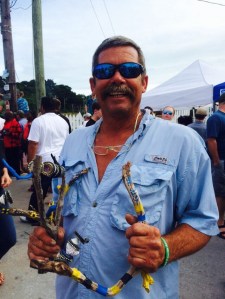 Brian from Sundowners bar, selling shakers to raise money for the local school.