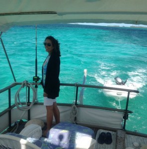 Trying to hook a big one as we make passage between the islands