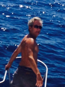 Captain Tom and the miles deep blue water during the crossing.