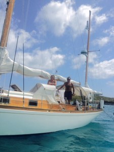Ann and Marc onboard their beautifully restored 1966 sailboat